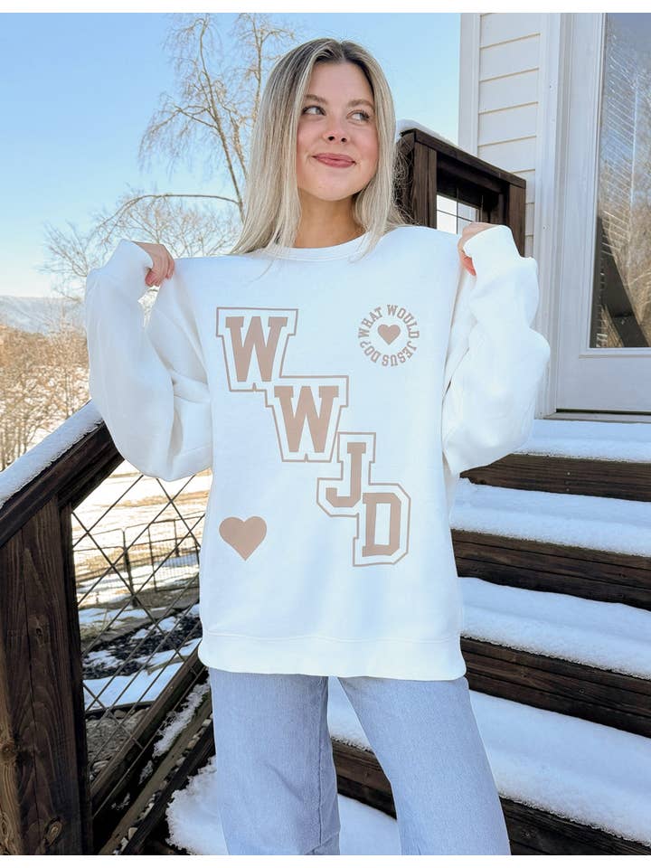 Elevated Faith - Wholesale Graphic Sweatshirt - Women's - WWJD Varsity Unisex Crewneck6