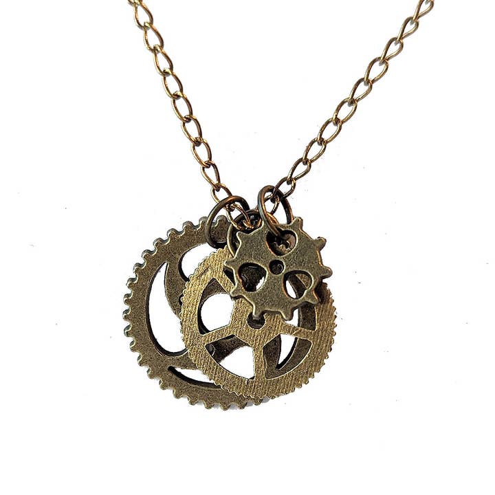 Stylish Jewelry Supply - Wholesale Pendant/charm necklace - Antique Bronze Triple Random Steampunk Cogs Bits Necklace