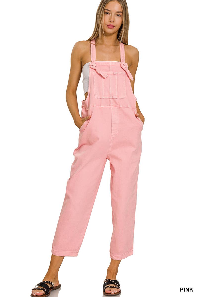 42POPS - Venta al por mayor Mono - Mujer - Mono de mezclilla relajado con tirantes anudados y lavado ácido1