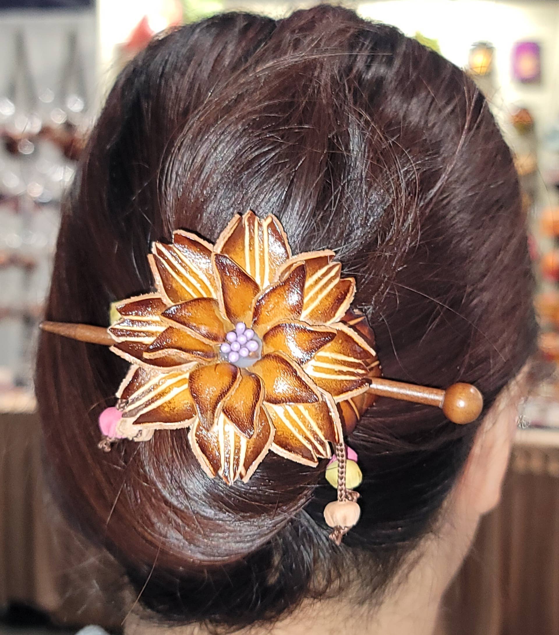 Sunflower Handmade leather inc - Wholesale Barrette - Women's - as0003-2 6 pcs woodstick and 6 pcs metal leather barrettes6