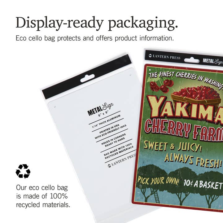 Lantern Press - Wholesale Sign - METAL SIGN ART Yakima, Washington, Cherries Vintage Sign