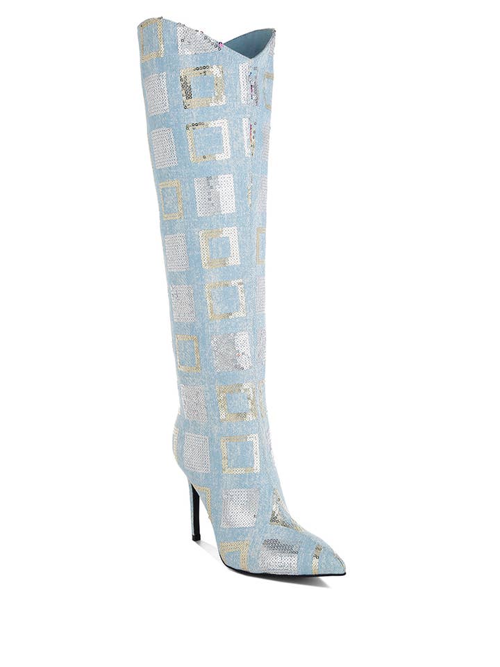 Sharmin Checkered Sequin Knee High Boots for wholesale by Rag Company