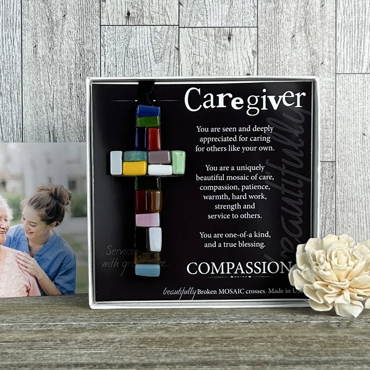 The Grandparent Gift Co. Inc. – wholesale Decorative tabletop object – Caregiver Inspirational Gift Cross: USA Handmade Glass 4471