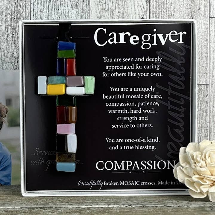 The Grandparent Gift Co. Inc. – wholesale Decorative tabletop object – Caregiver Inspirational Gift Cross: USA Handmade Glass 44710