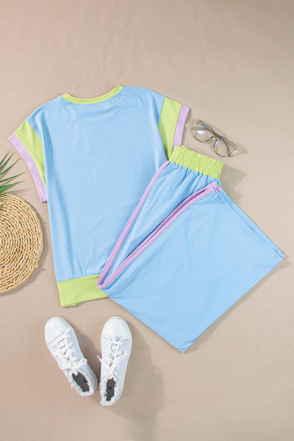 LALA LOO – wholesale Lounge set – Women's – LALALOO Colorblock Short Sleeve Top And Pants Set21