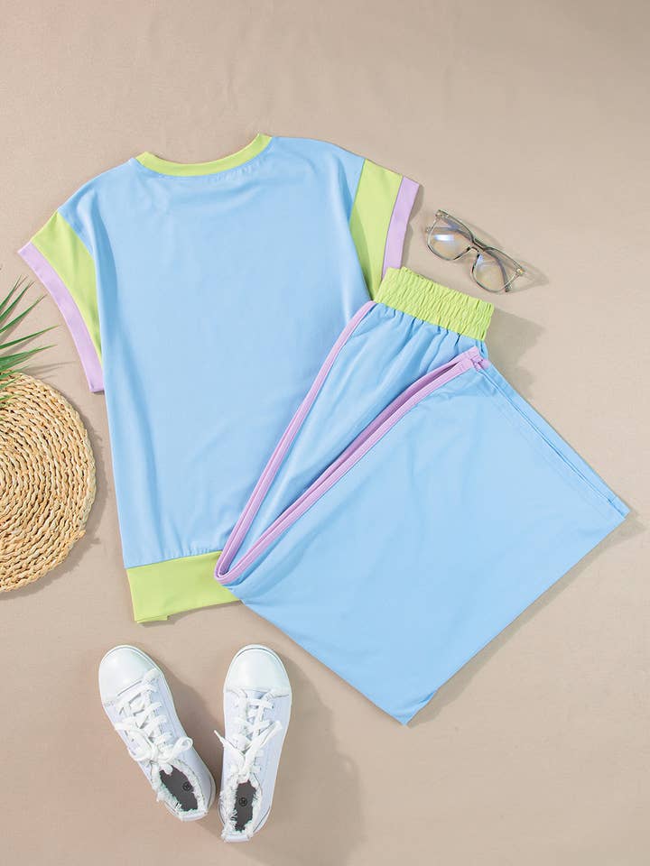 LALA LOO – wholesale Lounge set – Women's – LALALOO Colorblock Short Sleeve Top And Pants Set21