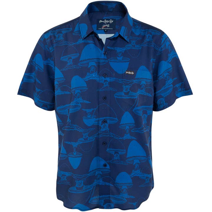 Allman Brothers | Relaxed Short Sleeve Button Down | All Over Big Mushroom Blue (Modern) for wholesale by Section 119