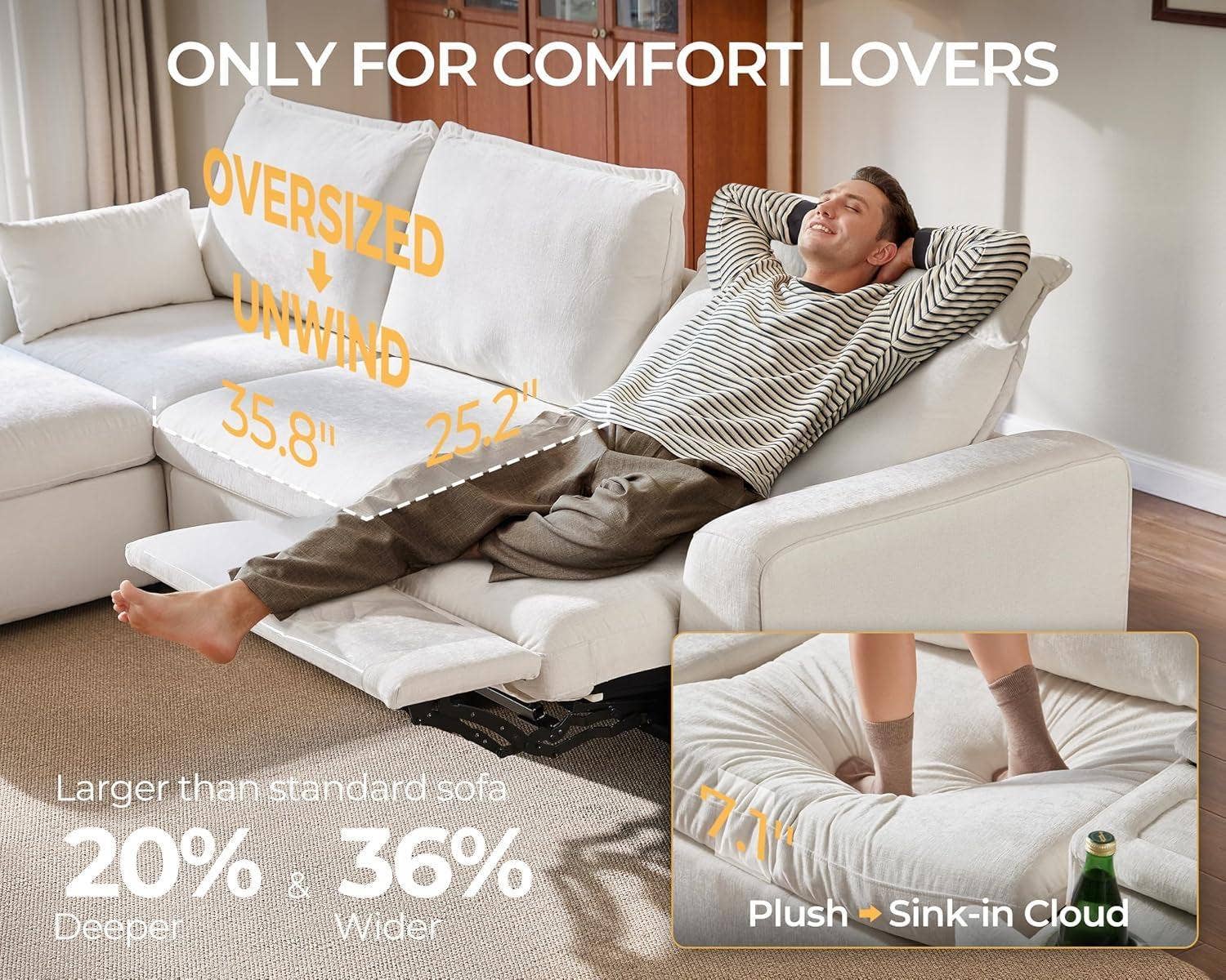 102.8 Inch White Chenille Power Recliner Sofa With Headrest Storage USB Table Wall Hugger for wholesale on Faire2