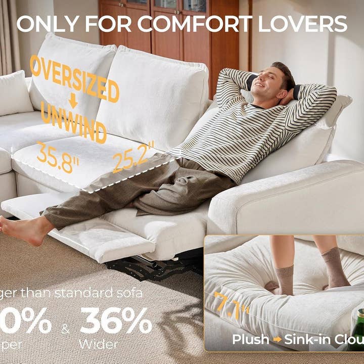 102.8 Inch White Chenille Power Recliner Sofa With Headrest Storage USB Table Wall Hugger for wholesale on Faire2