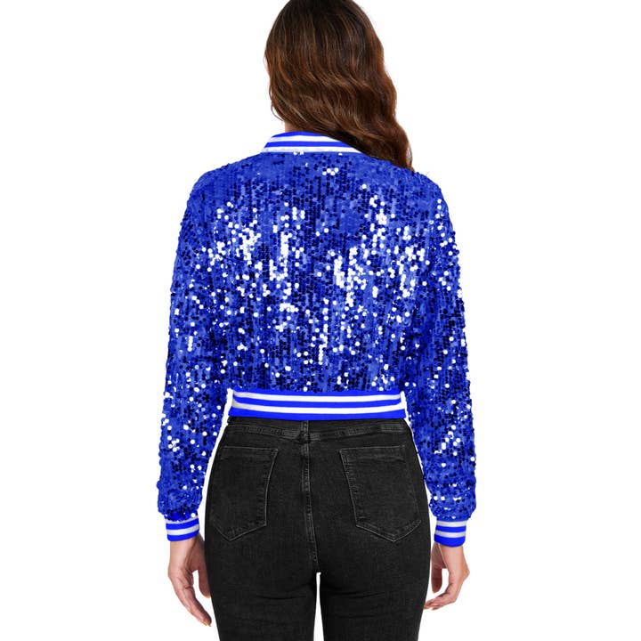Anna Kaci Wholesale – wholesale Bomber jacket – Women’s – Sequin Bomber Jacket with Striped Ribbed Trim and Zip Front29