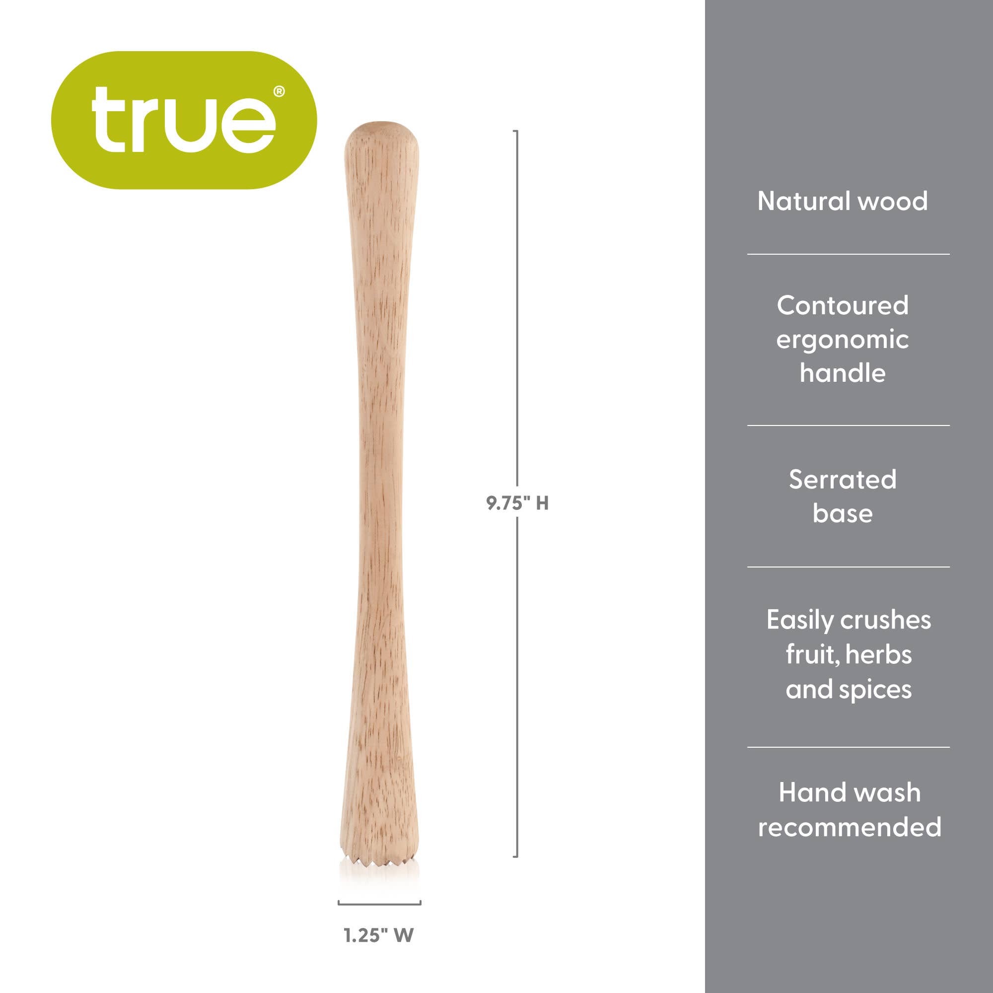 TRUE - Wholesale Muddler - Smash Natural Wood Muddler with Serrated Base5