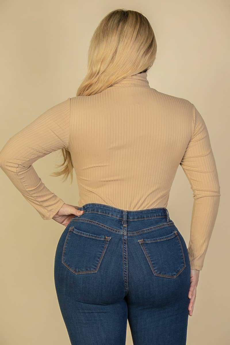 CAPELLA APPAREL - Wholesale Bodysuit - Women's - Plus Size Ribbed Turtle Neck Long Sleeve Bodysuit15