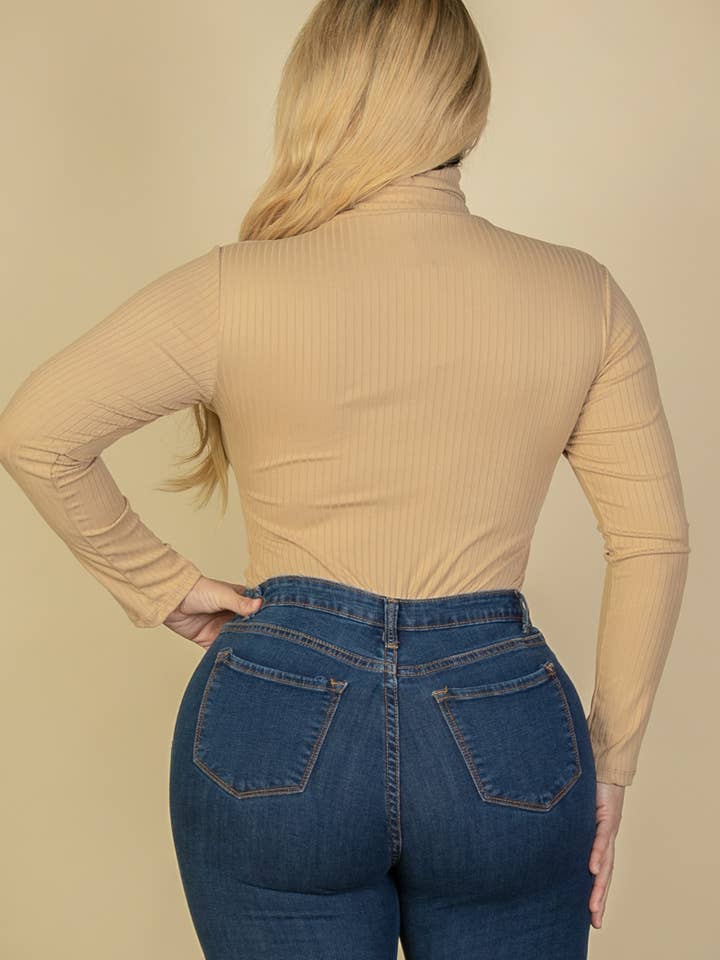 CAPELLA APPAREL - Wholesale Bodysuit - Women's - Plus Size Ribbed Turtle Neck Long Sleeve Bodysuit15