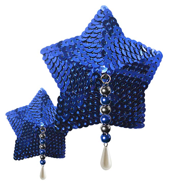 Copricapezzoli Sequin Star Blue - Pearl Drop per la vendita all'ingrosso da parte di Bijoux De Nip