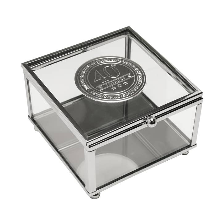 Milestones Glass Trinket Box with Metal Badge 15cm - 40 for wholesale by WIDDOP and Co.