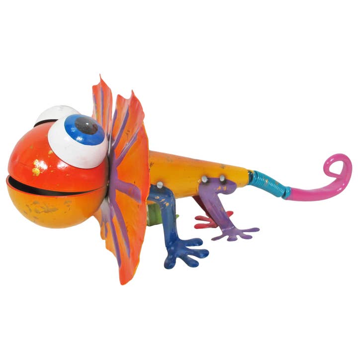 Colorful Enameled Frill Necked Lizard Metal Statue for wholesale by Continental Art Center