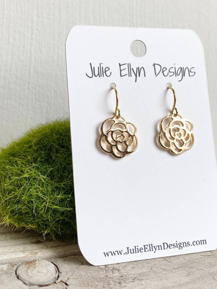 Guldfärgade rosörhängen i silhuett för wholesale av Julie Ellyn Designs