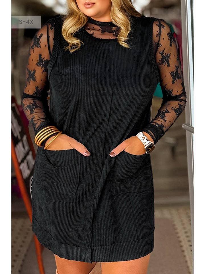 66DISCO - Wholesale Dress - Women's - Corduroy Plus Size Mini Fall Dress with Pockets (S-4X)