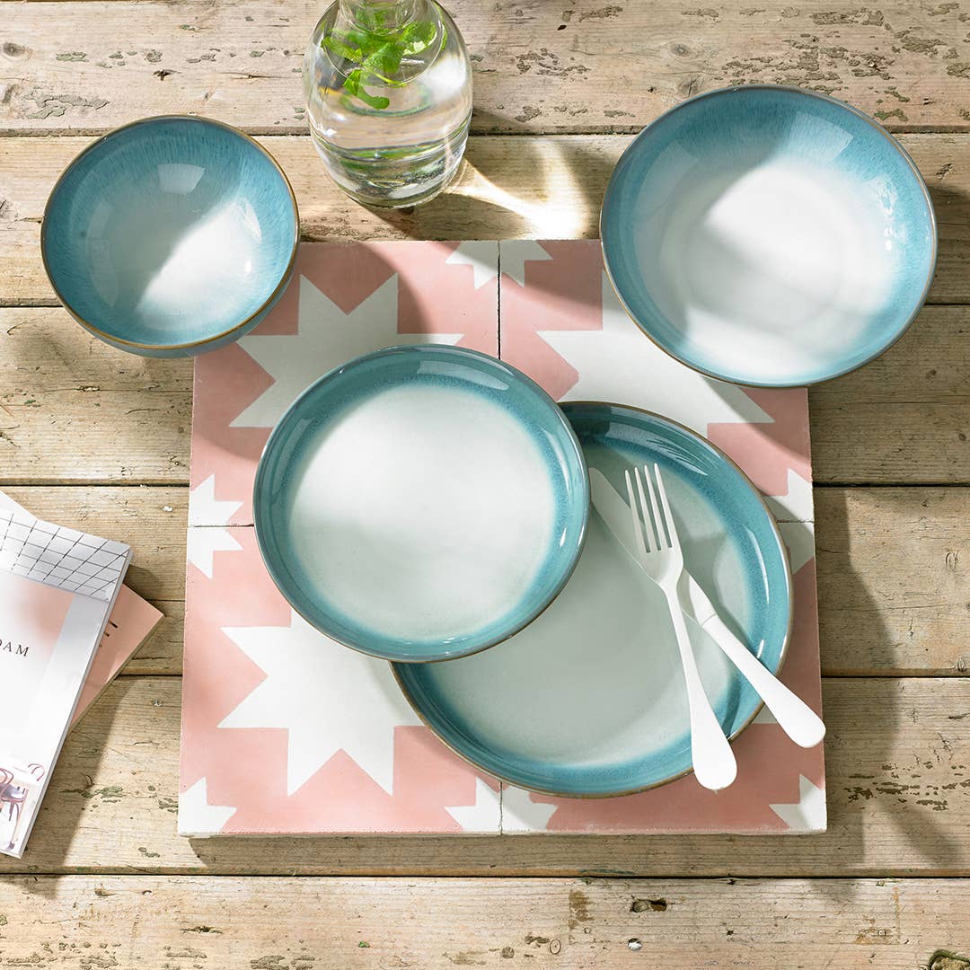 Denby - Vente Assiette - Set de 4 assiettes à dîner Azure Haze Coupe4