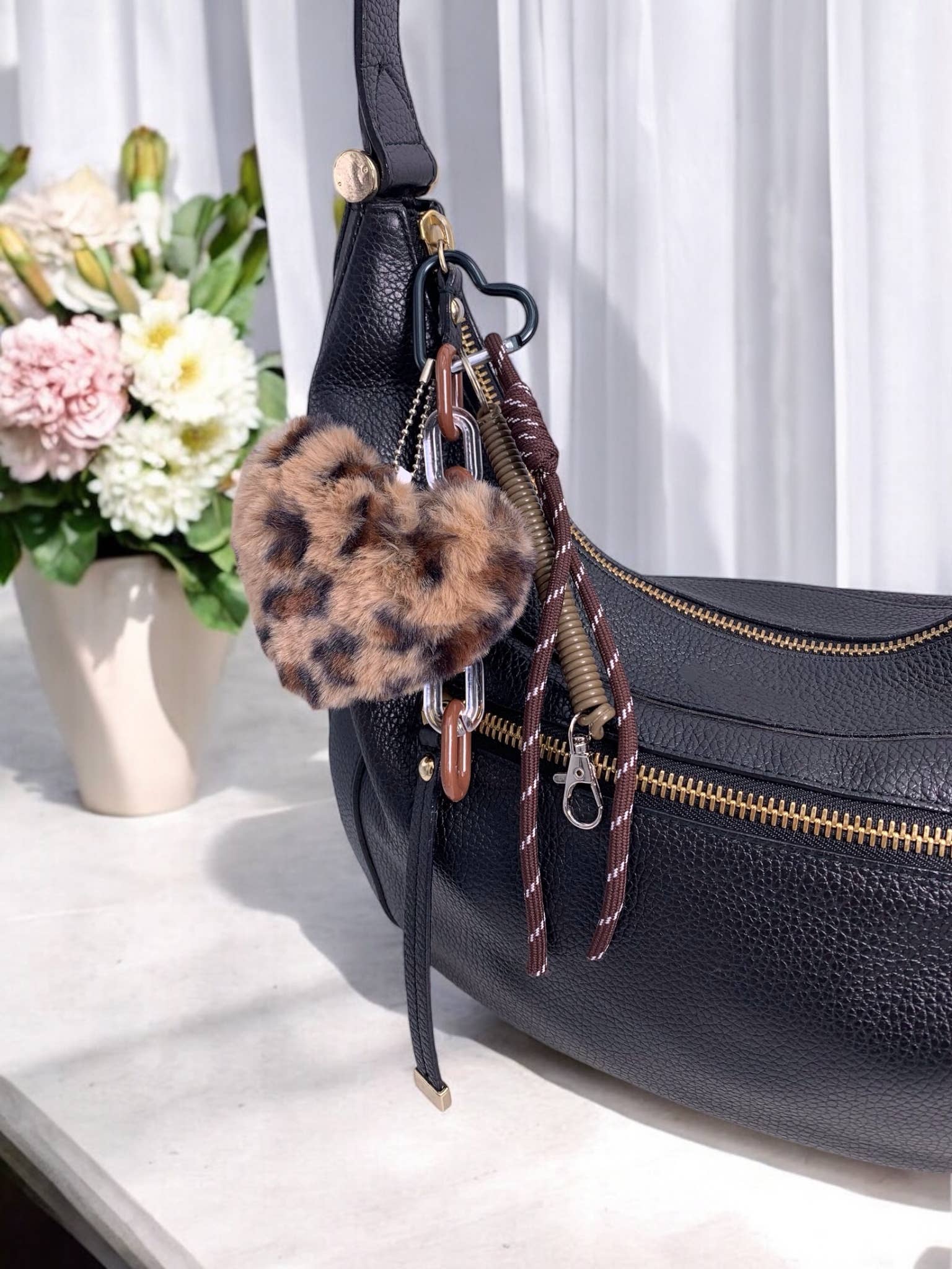 Brown Leopard Heart Bag Charm and Keychain PC09 for wholesale on Faire1