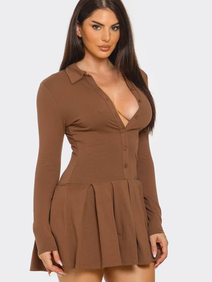 Julia by LoveJ - Wholesale Dress - Women's - Front Button Down Inside Shorts Pleated Mini Dress1