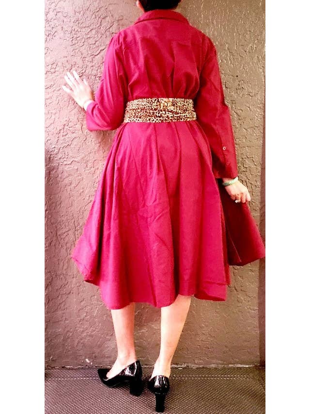 India Batik – Großhandel Kleid – Damen – #7042 Button-Down-Hemd/Kleid für Damen - Burgunderrot2