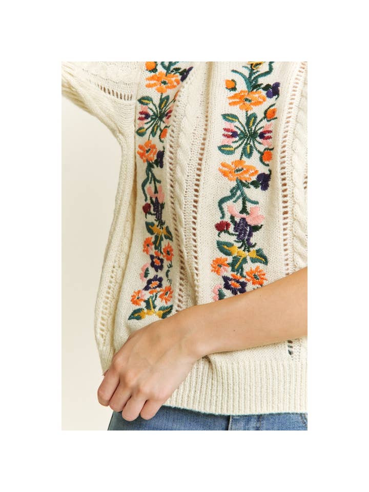 Sweet Generis - Wholesale Knit Sweater - Women's - CUTE FLORAL EMBROIDERY CASUAL PULLOVER SWEATER11