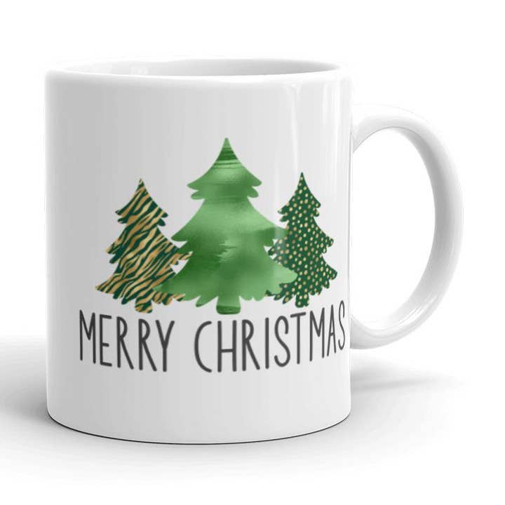 Merry Christmas Green Trees Coffee Mug for wholesale by Words of Ivy