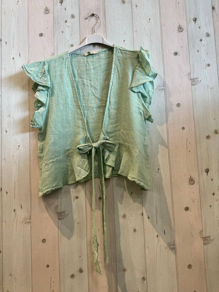 Linen & More - Wholesale Blouse - Women's - REF 11895 100% LINEN SHORT TIE BLOUSE2