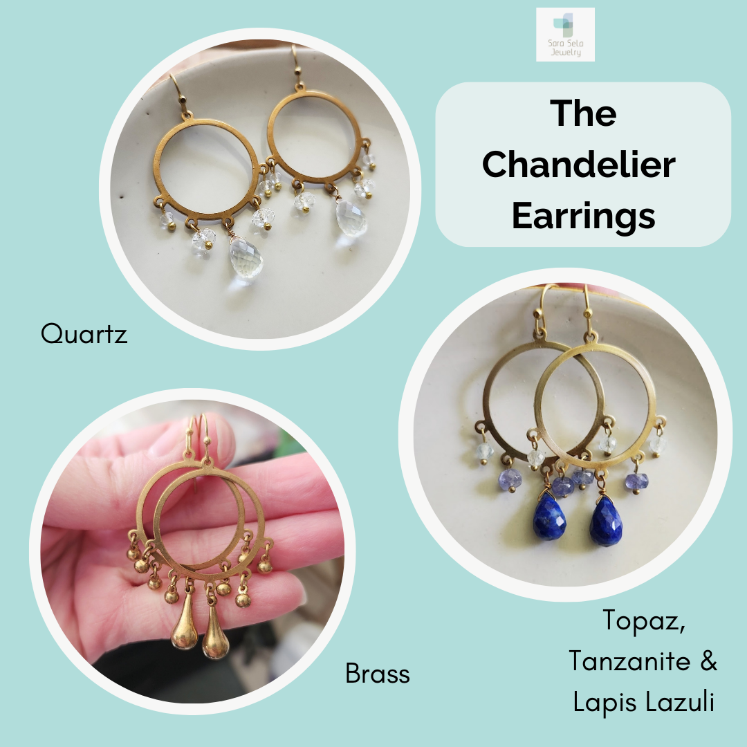 Sara Sela Jewelry - Wholesale Dangle Earrings - Gemstone and Brass Chandelier Bridal Statement Earrings3