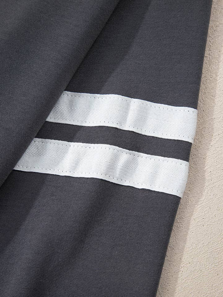 Dark Grey Varsity Striped Detail Drop Shoulder Oversized Sweatshirt for wholesale on Faire4