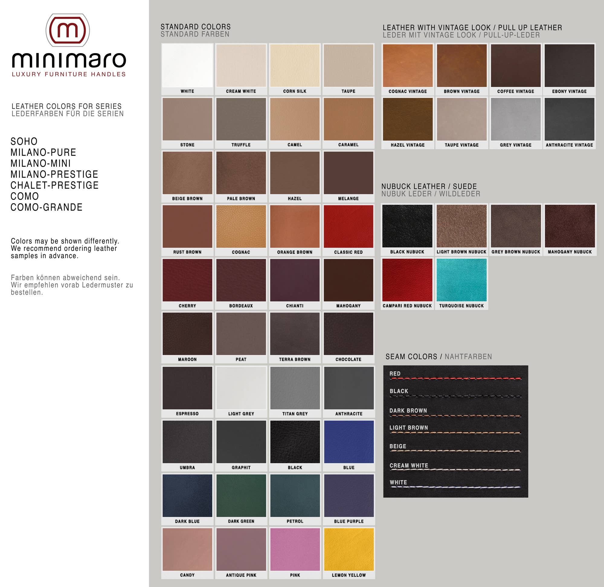 minimaro - luxury furniture handles - Wholesale Knob/Pull - MILANO PRESTIGE - 61 colors - 6 sizes - 7 seam colors2