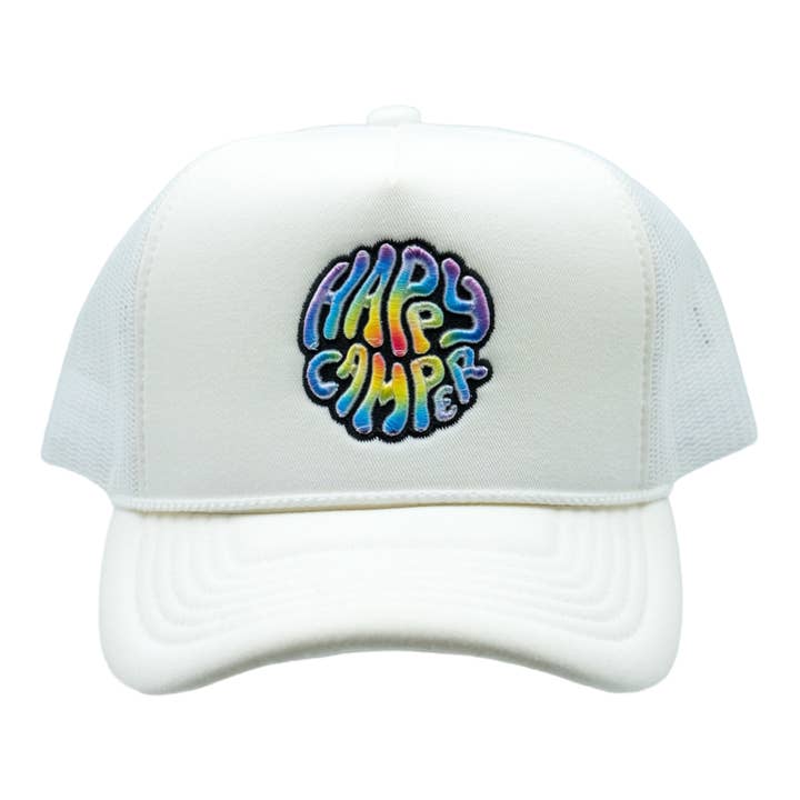 Nebiva - Wholesale Trucker Hat - Unisex - Happy Camper Tye Dye Foam Trucker Hat (White)1