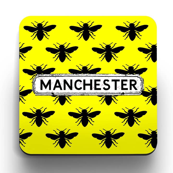 Yellow and Black Bee Coasters (set of 4) for wholesale by tinned snail