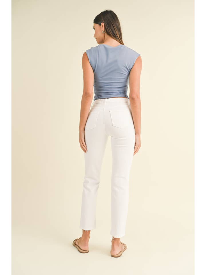 JUST BLACK DENIM - Wholesale Jeans - Women's - BP455J - WHT - Hem Detail Comfort Straight