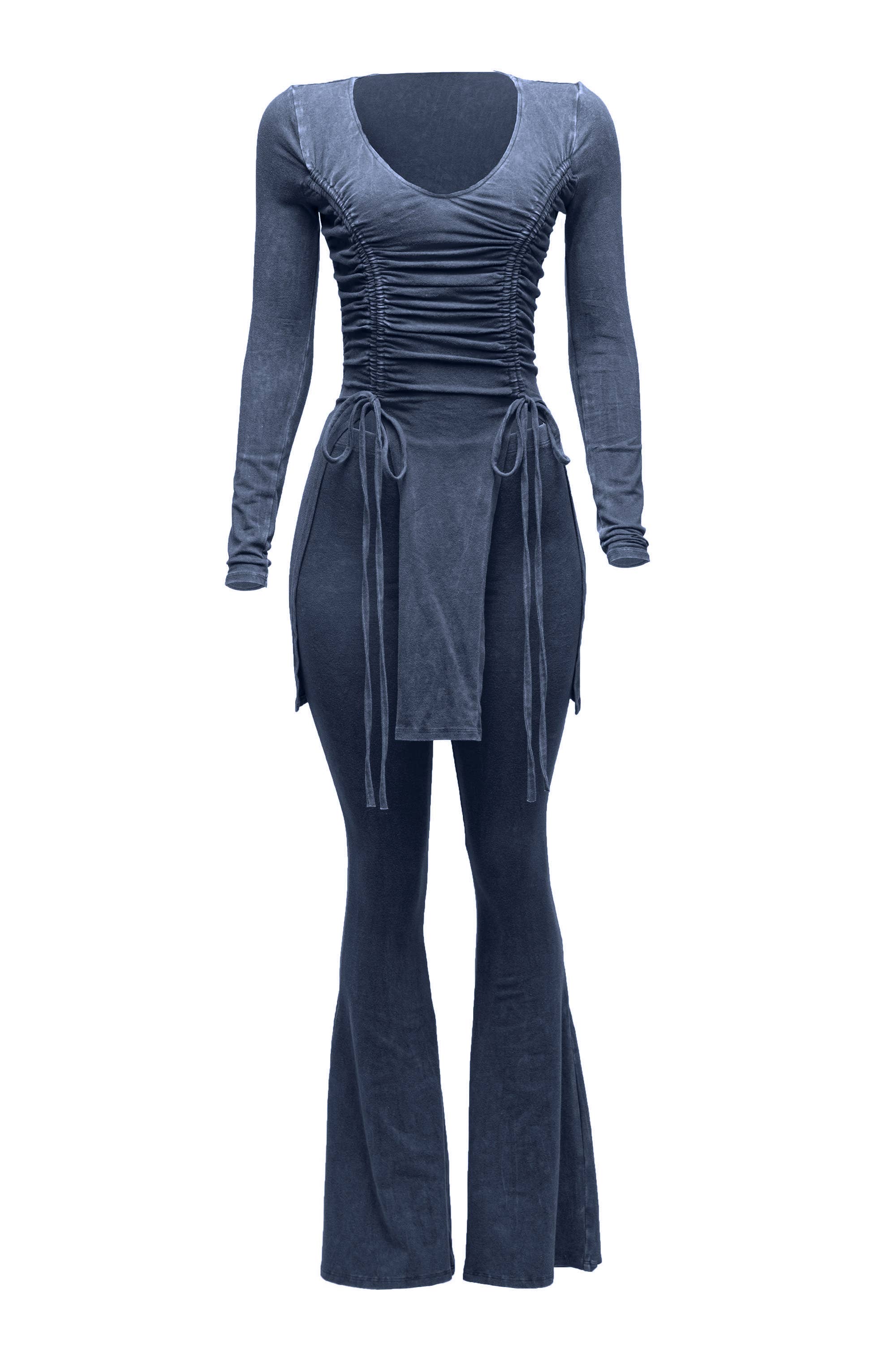 K Too - Wholesale Lounge Set - Women's - Mineral washed long sleeve bell bottom pants set2