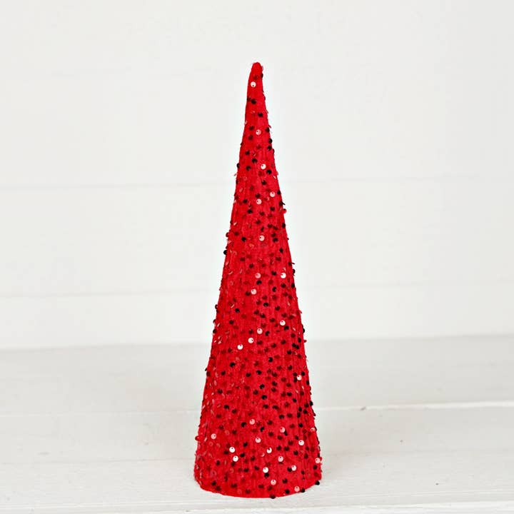 570821- 16inHx4.5D Bling Bling Red Fabric Cone Tree for wholesale by Impressive Enterprises, Inc.