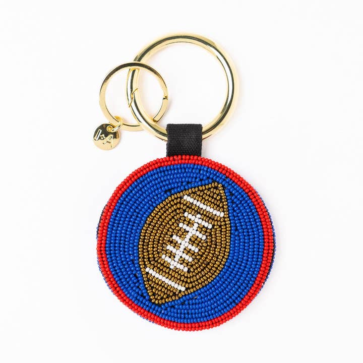 Game Day Football Beaded Bag Charm Blue + Crimson Wholesale for wholesale by INK + ALLOY