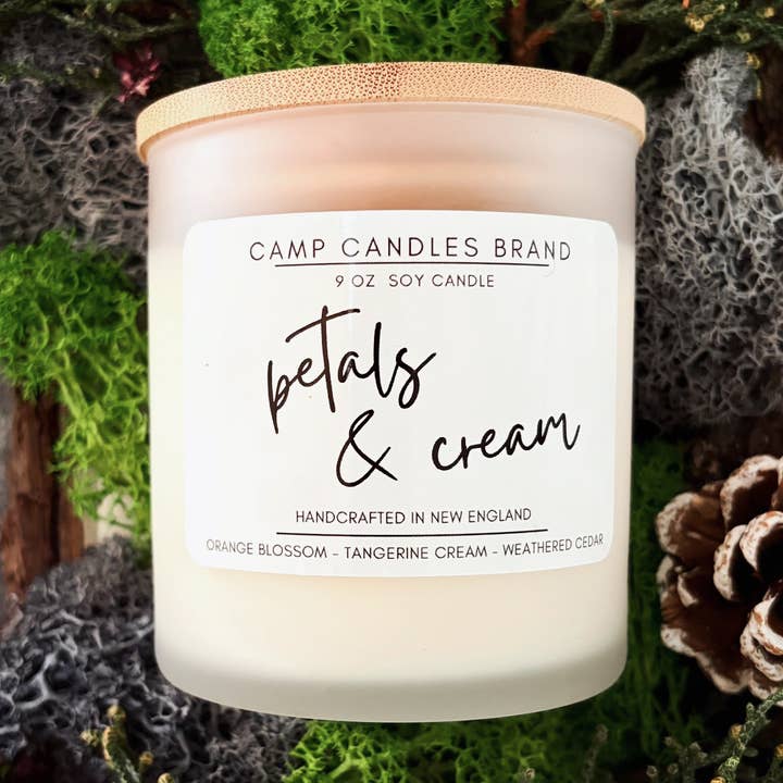 Petals & Cream Soy Candle- Coastal, Comfort Gift, Clean Burn for wholesale by Camp Candles