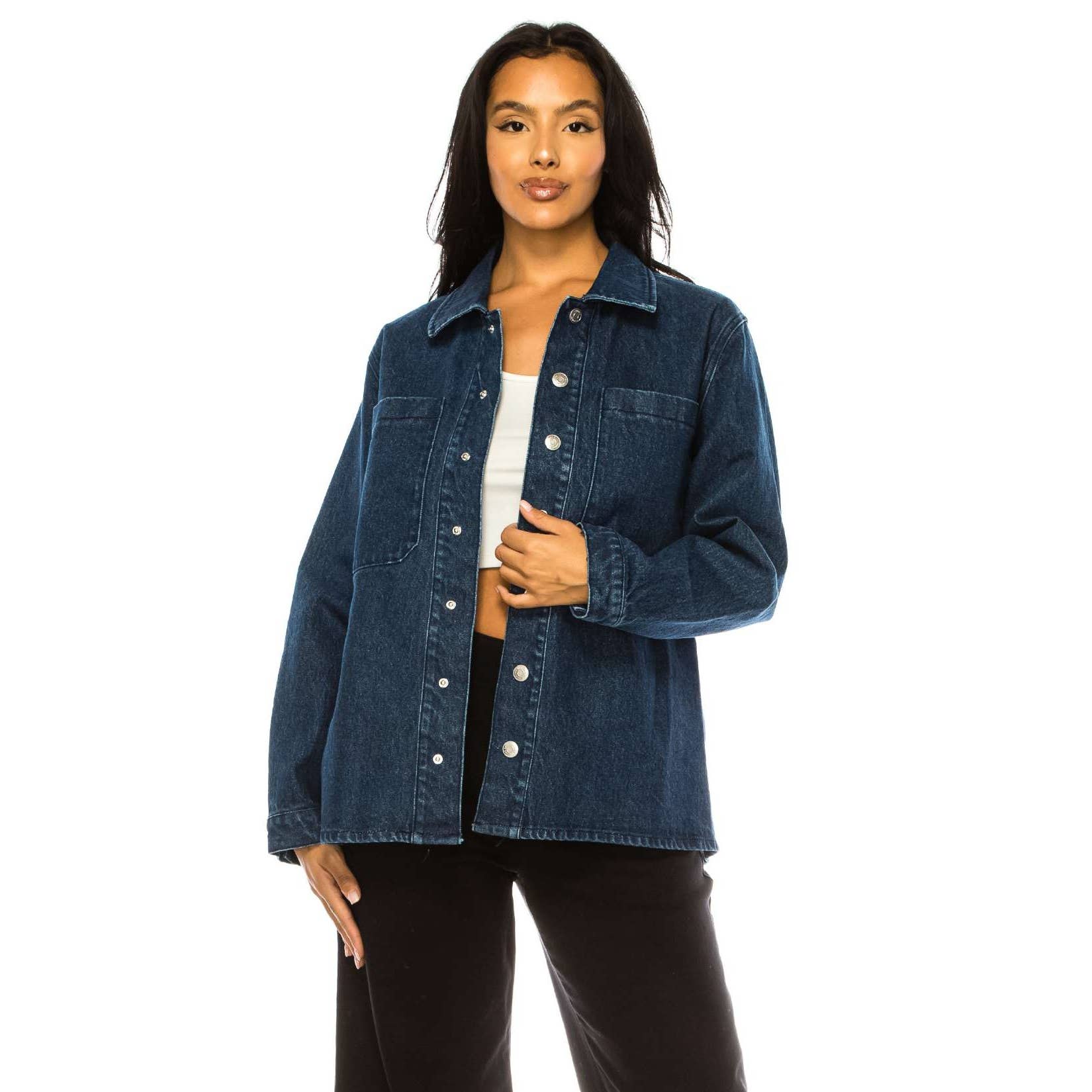 SHIR-KET WITH SNAP BUTTON  DARK WASH DENIM JACKET  for wholesale on Faire3