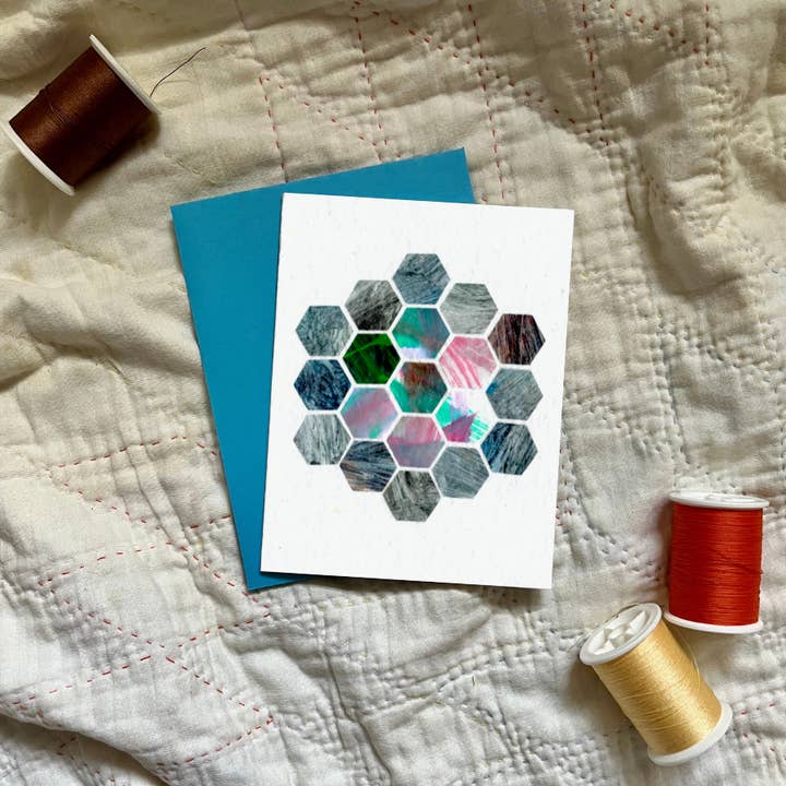 Carte de vœux Quilt Block (Grandmother's Flower Garden) pour la vente par Cozy Arts