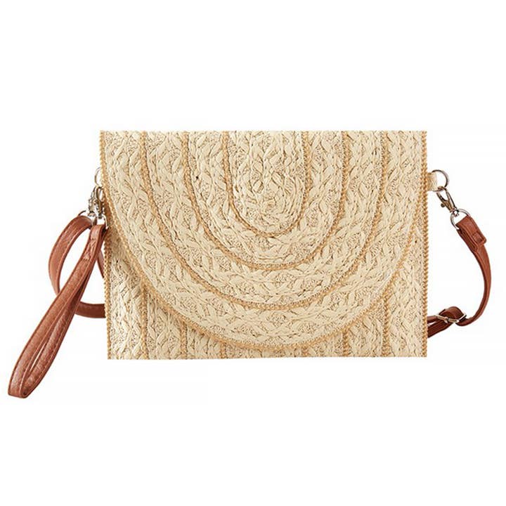 Hana - Wholesale Clutch Bag - Women's - Stitch Trim Design Straw Clutch Crossbody Bag0