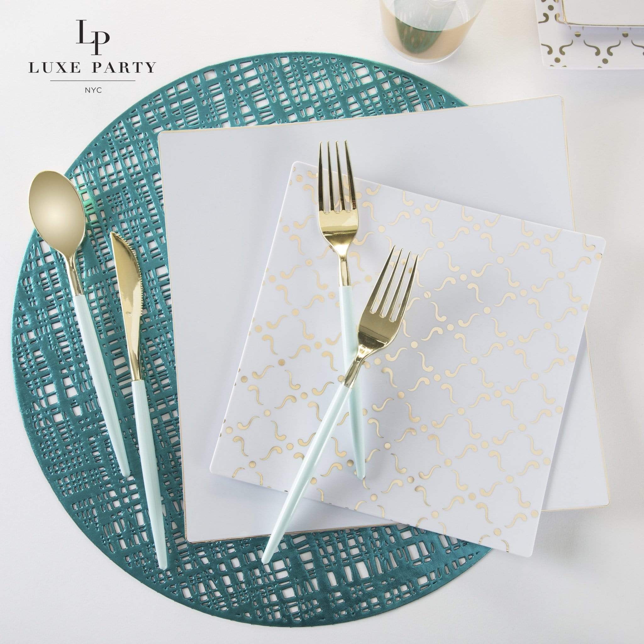 Luxe Party - Wholesale Assorted Cutlery Set - Mint • Gold Plastic Cutlery Set | 32 Pieces1