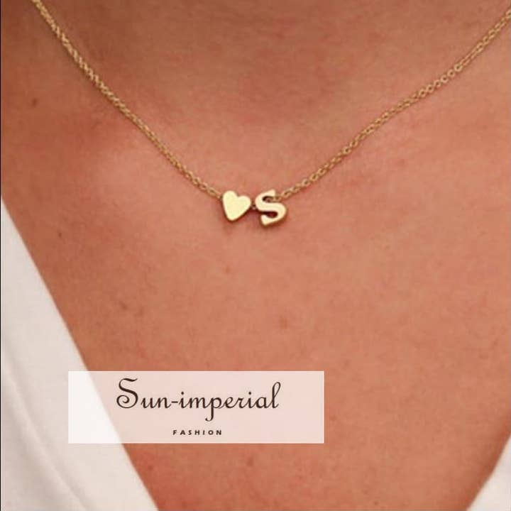 Sun Imperial - Wholesale Pendant/charm necklace - Tiny Heart Dainty Initial Personalized Letter name Choker0