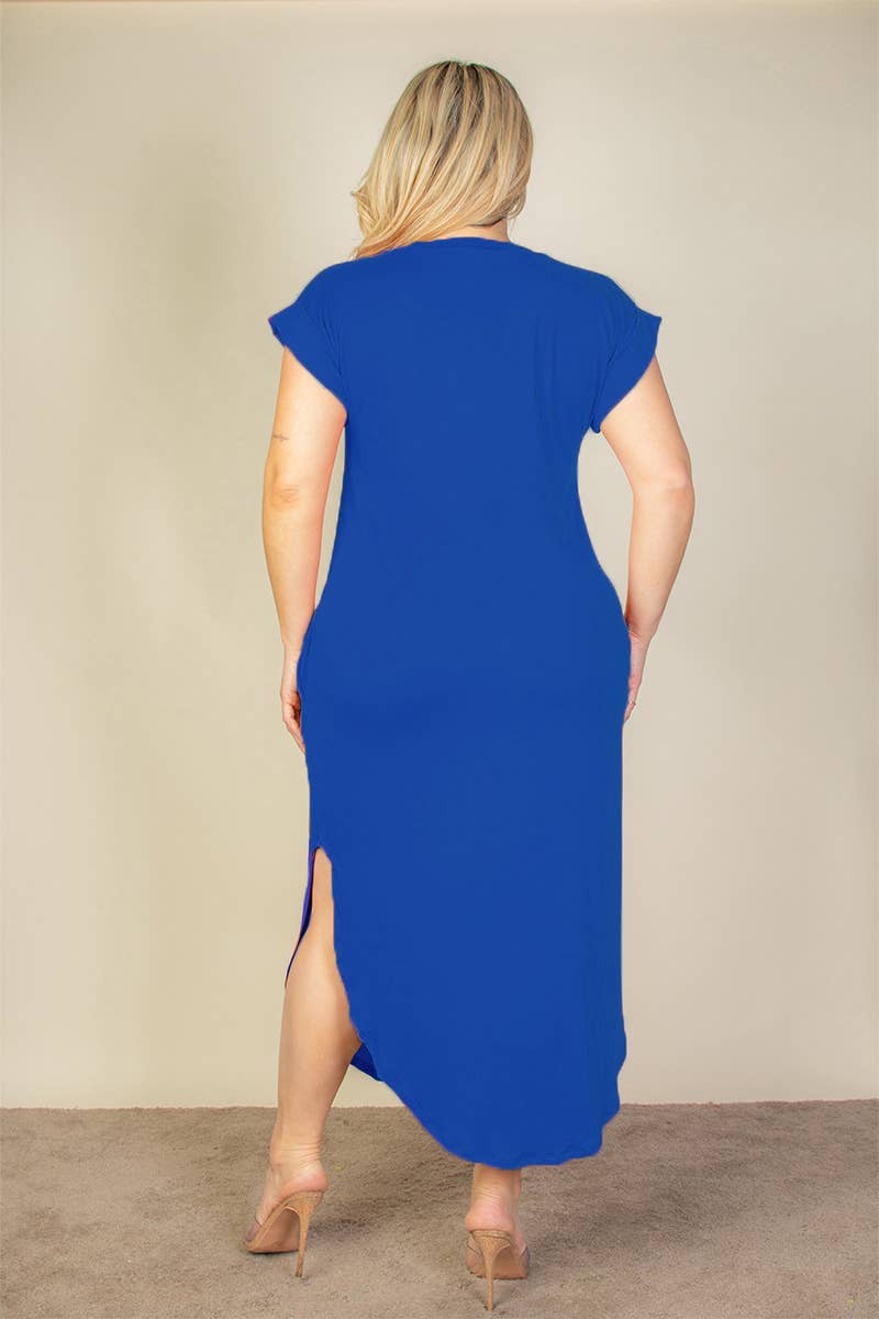 CAPELLA APPAREL - Wholesale Dress - Women's - Plus Size Hidden Pocket Batwing Sleeve V Neck Long Dress24