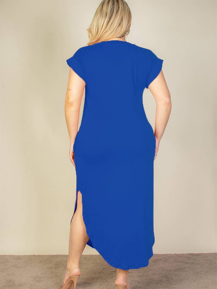 CAPELLA APPAREL - Wholesale Dress - Women's - Plus Size Hidden Pocket Batwing Sleeve V Neck Long Dress24