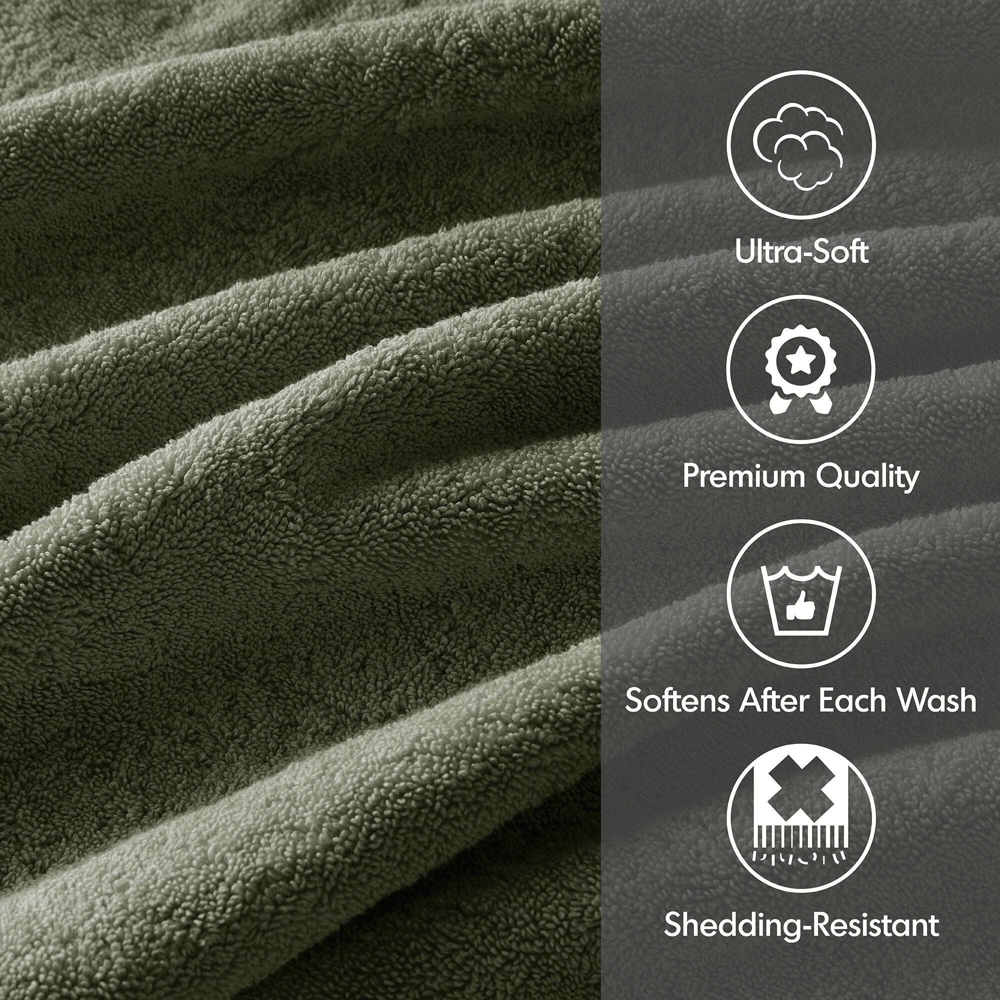 Olliix - Wholesale Bath Towel - 8-Piece 800gsm Cotton Absorbent Towel Set, Olive Green2