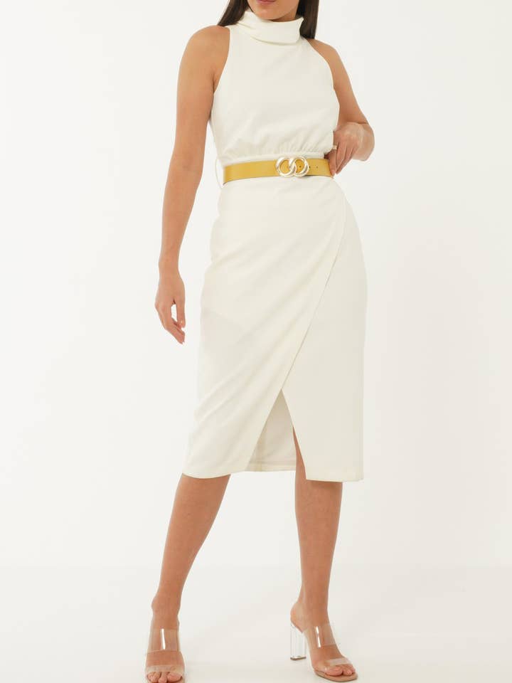High Neck White Dress With Cross Over Skirt for wholesale by Elif Köse