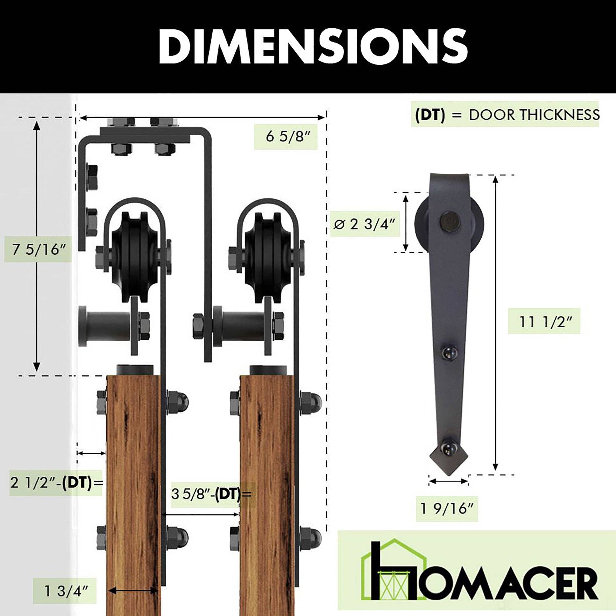 Homacer INC - Wholesale Knob/Pull - Double Track U-Shape Bypass Sliding Barn Door Hardware Kit - Arrow Design Roller6