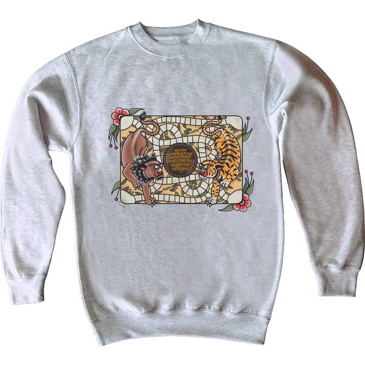 I Junglen Du Skal Vente Tiger Og Løve Sweatshirt Af La for engroshandel hos La Barbuda - No U.S. custom fees